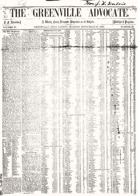 black and white newspaper six column page and full width masthead, only text, no images